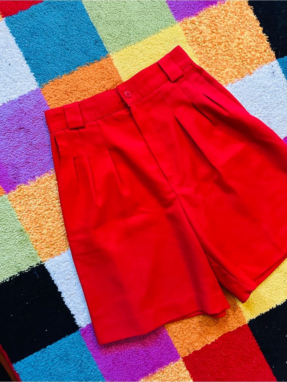 Vintage Red High-Waist Tailored Shorts
